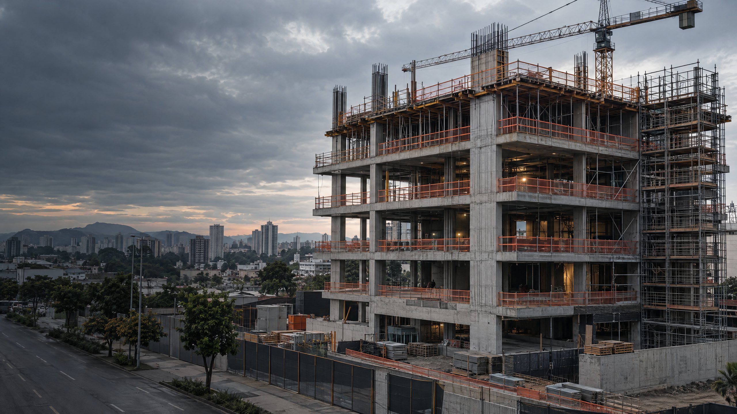 Estrutura de concreto em construção, imagem editorial ilustrativa